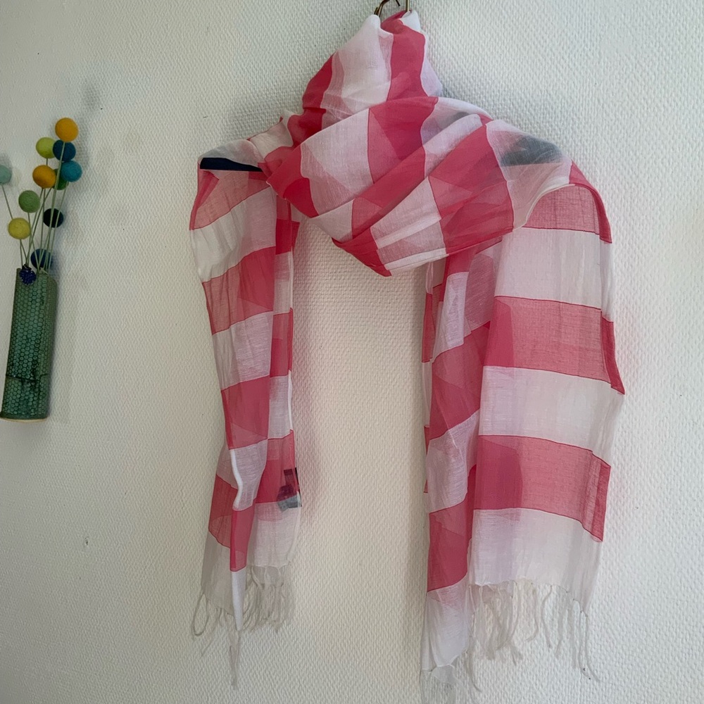Silk Cotton Striped Pink and White Shawl Scarf